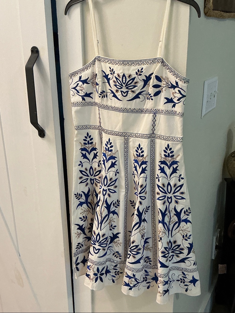 INC International Concepts White Mini Dress with Blue Embroidery